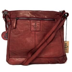 Harbour 2nd Vera Leather Crossbody Shoulder Bag Purse Flat Square Chili RED NWT